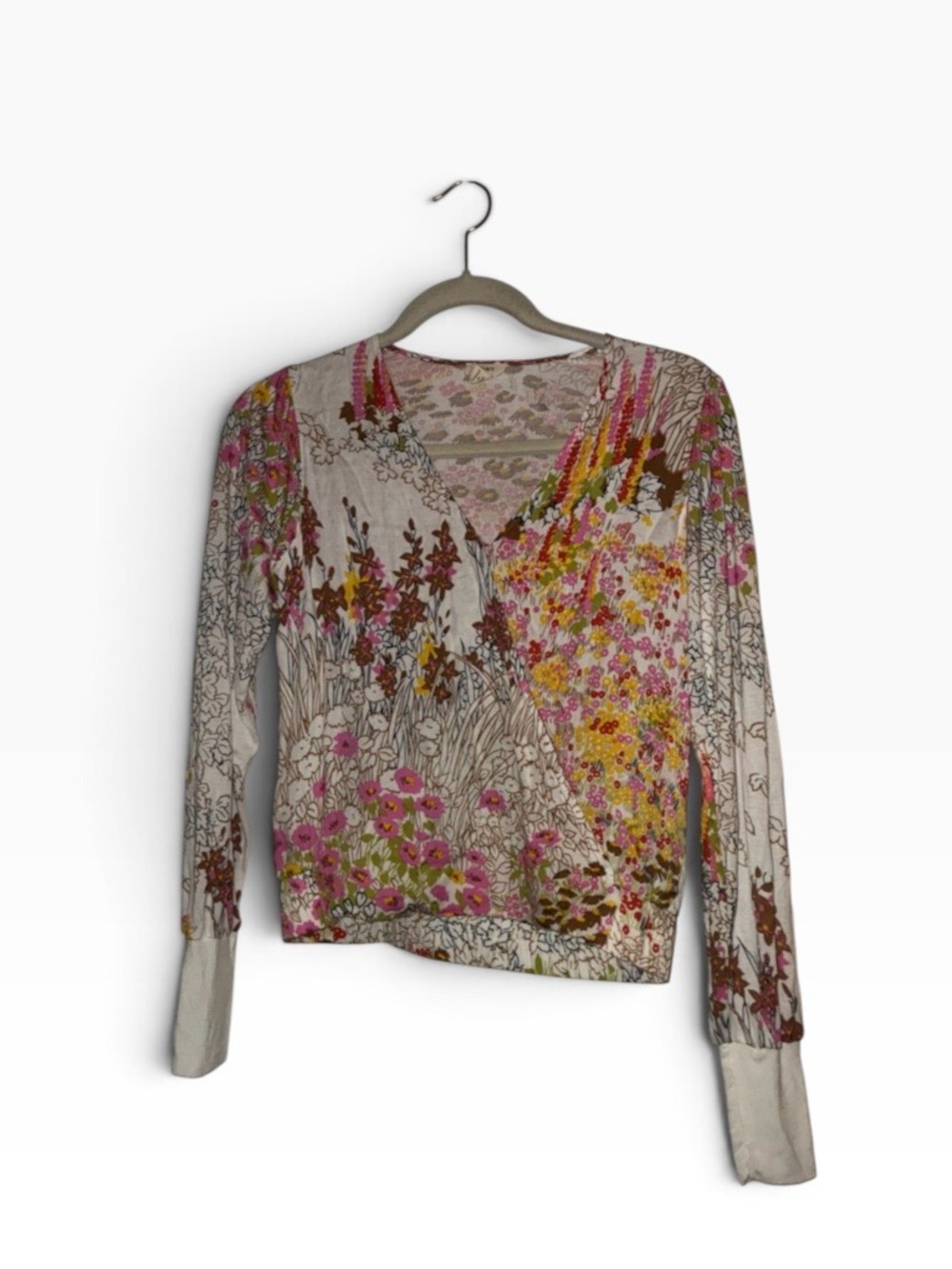 Anthropologie Tiny Floral Faux Wrap Top Rayon Sz XS